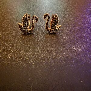 Swarovski Black and Gold Swan Earrings